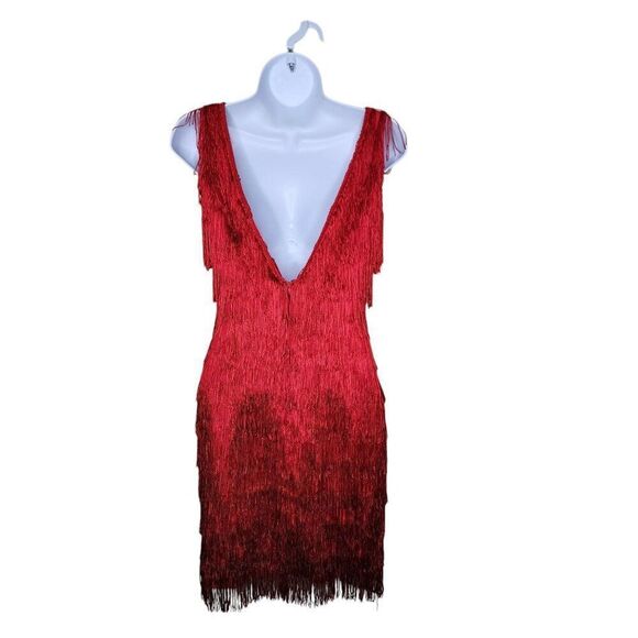 Vintage Roberta 80s Does 20s Flapper Fringe Cocktail Dress Womens Size 3 Red Gat - Picture 4 of 7